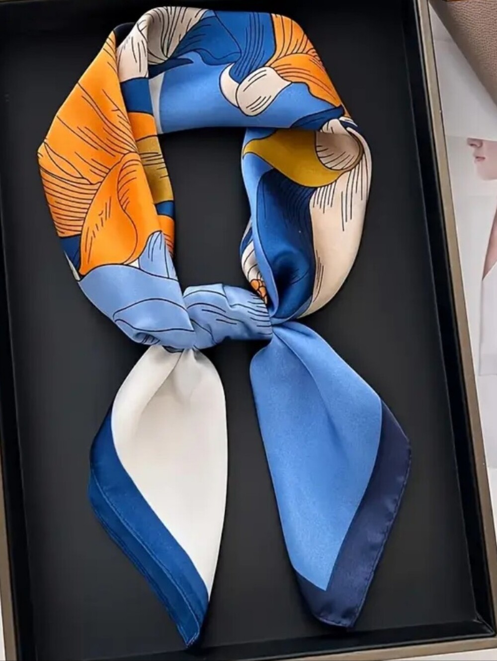 Silk-feel Vibrant Blue & Orange Floral Women Heaf Scarf , Neck Scarf - Picture 1 of 5